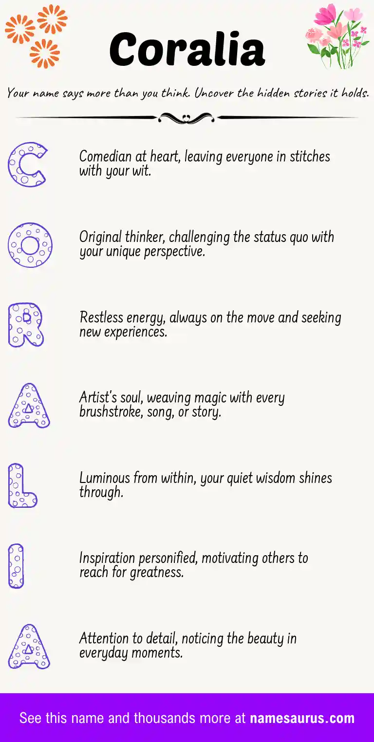 Acrostic poem about Coralia.