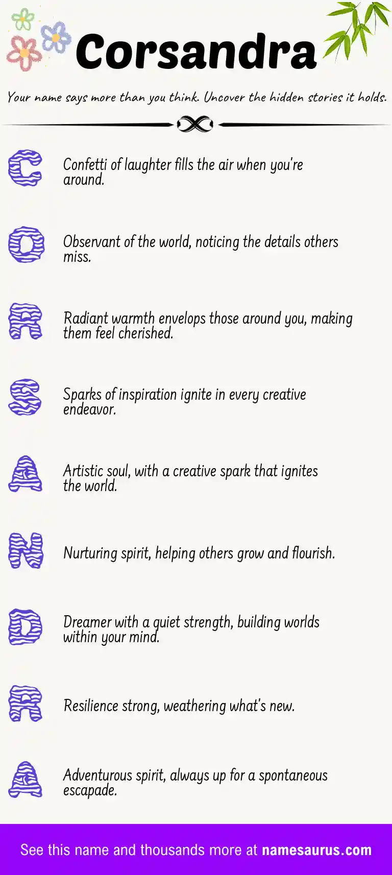 Acrostic poem about Corsandra.