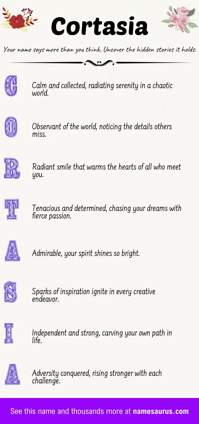 Acrostic poem about Cortasia.