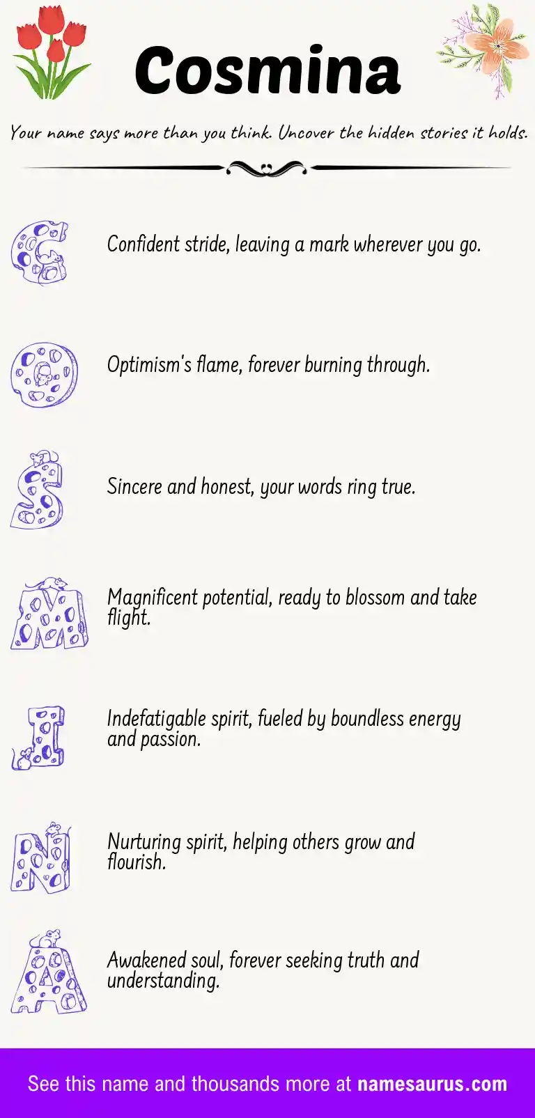 Acrostic poem about Cosmina.