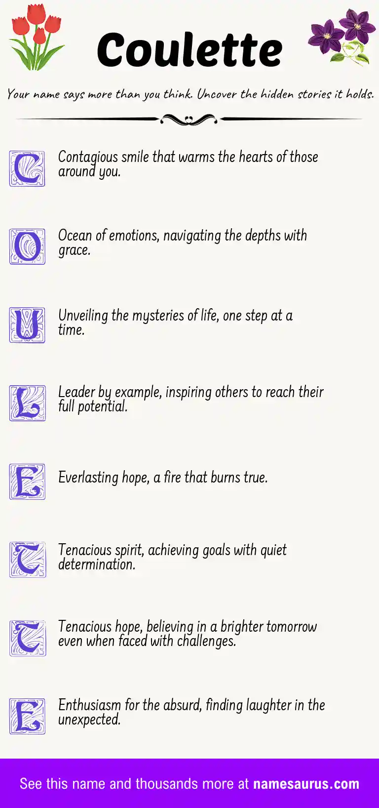 Acrostic poem about Coulette.