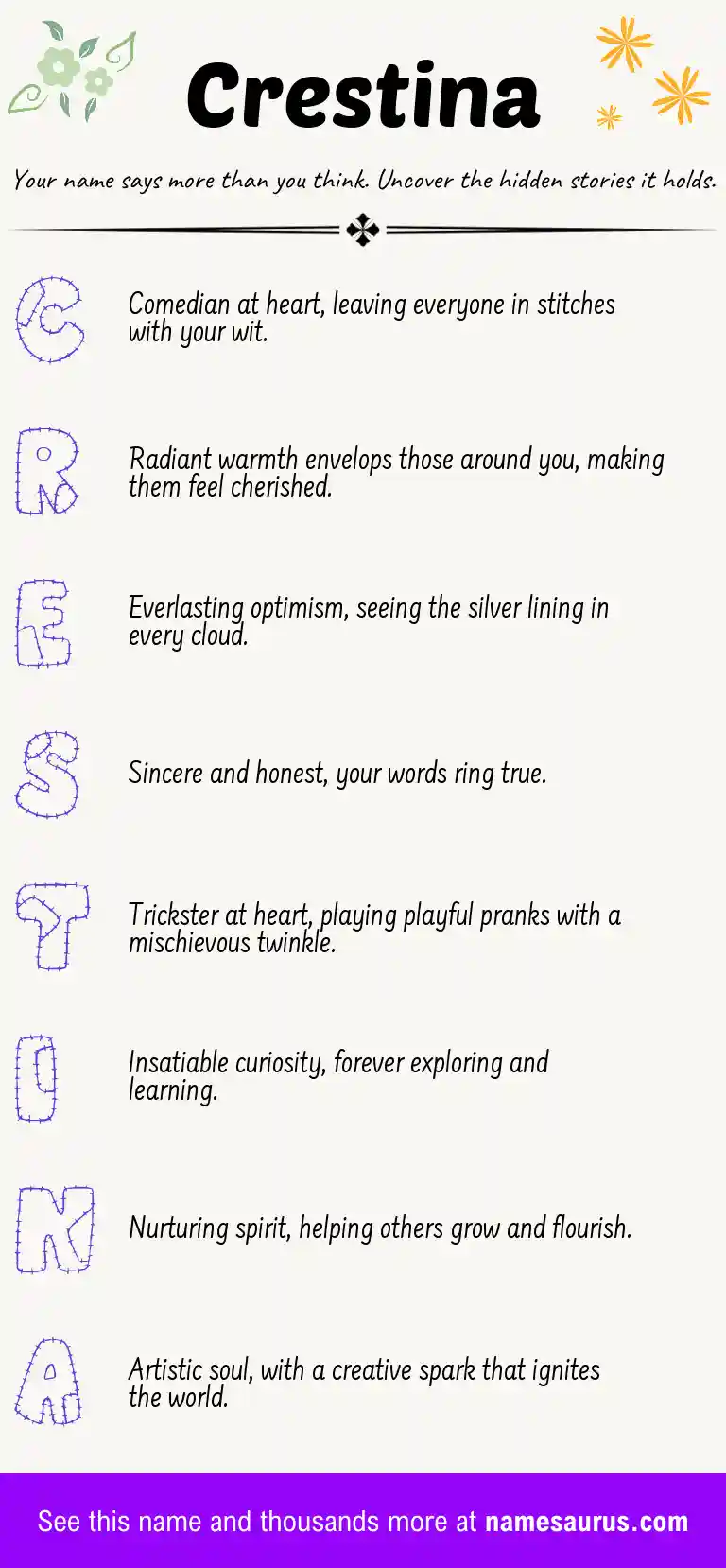 Acrostic poem about Crestina.