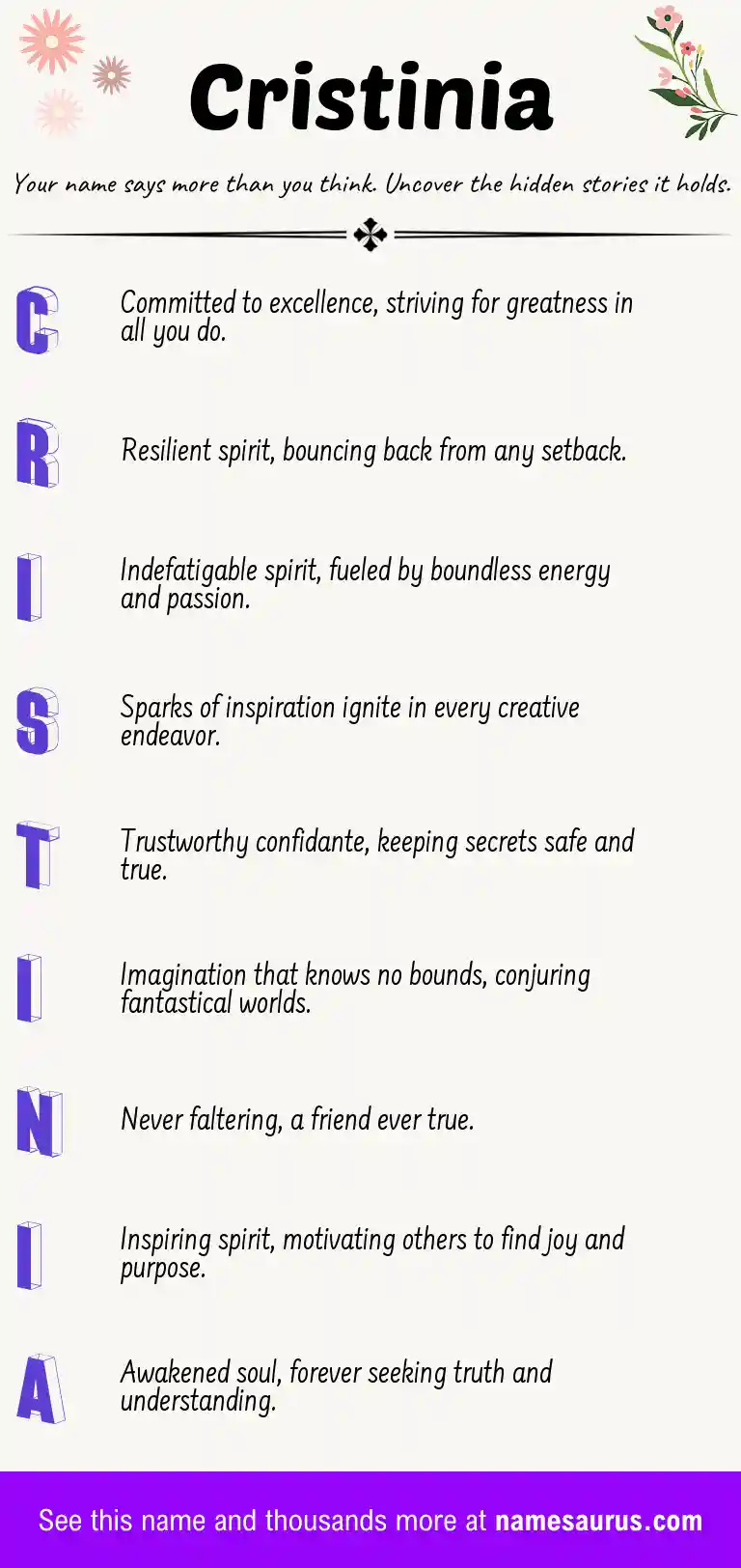 Acrostic poem about Cristinia.