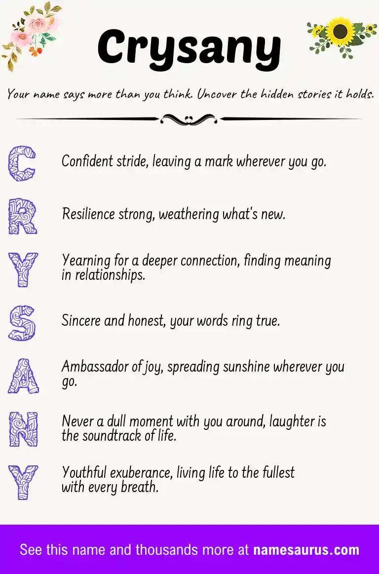 Acrostic poem about Crysany.