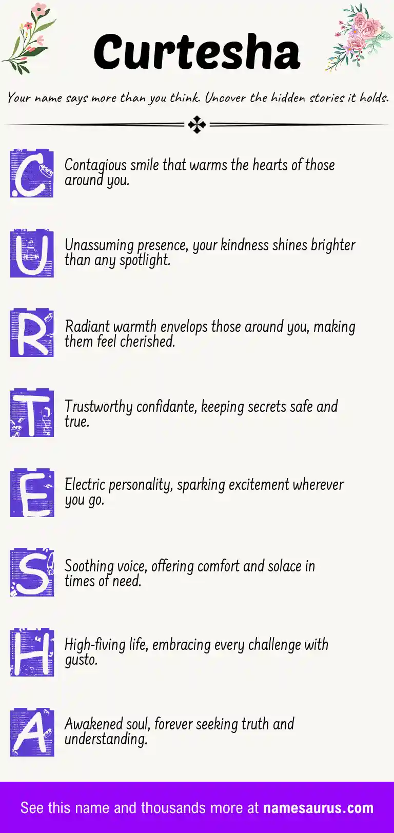 Acrostic poem about Curtesha.