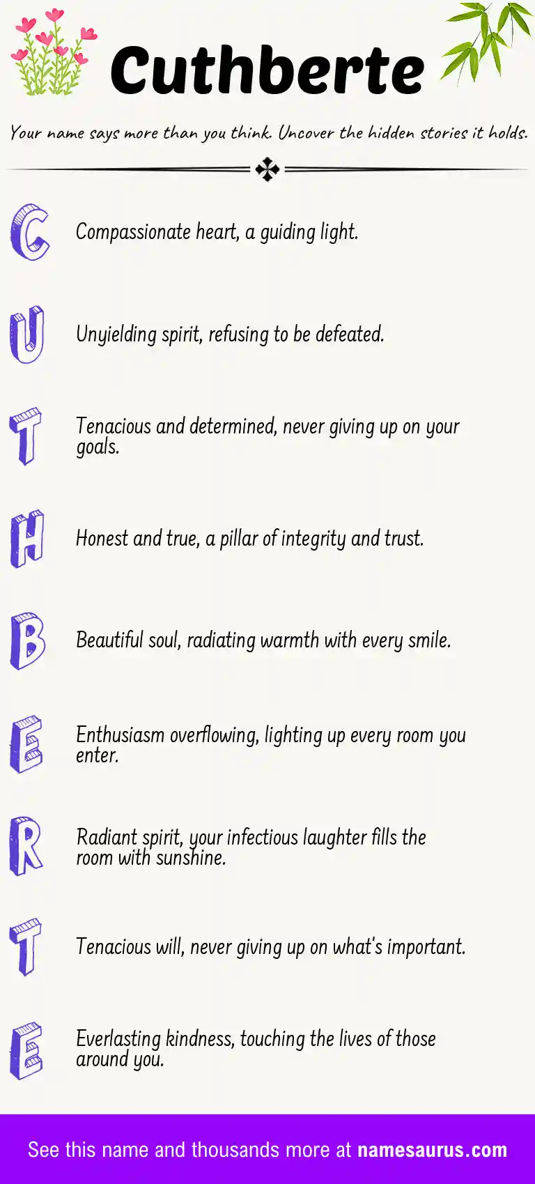 Acrostic poem about Cuthberte.