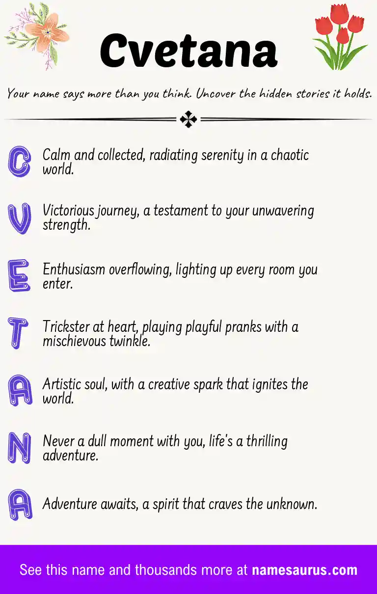 Acrostic poem about Cvetana.