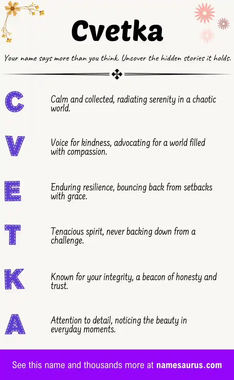 Acrostic poem about Cvetka.
