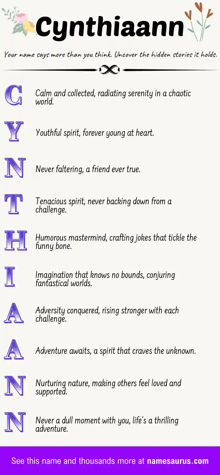 Acrostic poem about Cynthiaann.