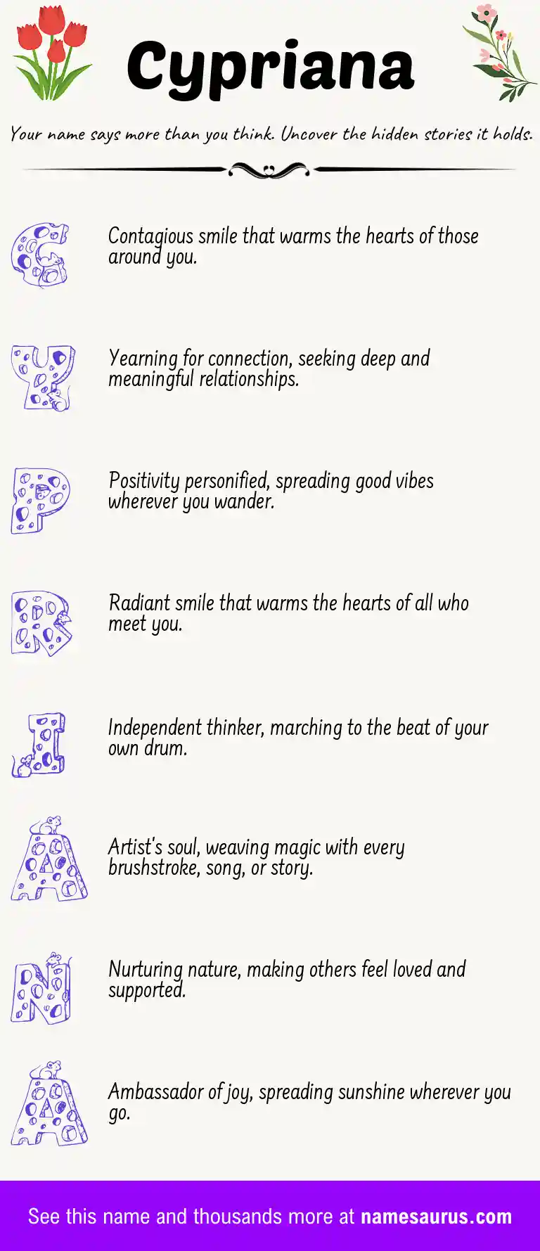 Acrostic poem about Cypriana.
