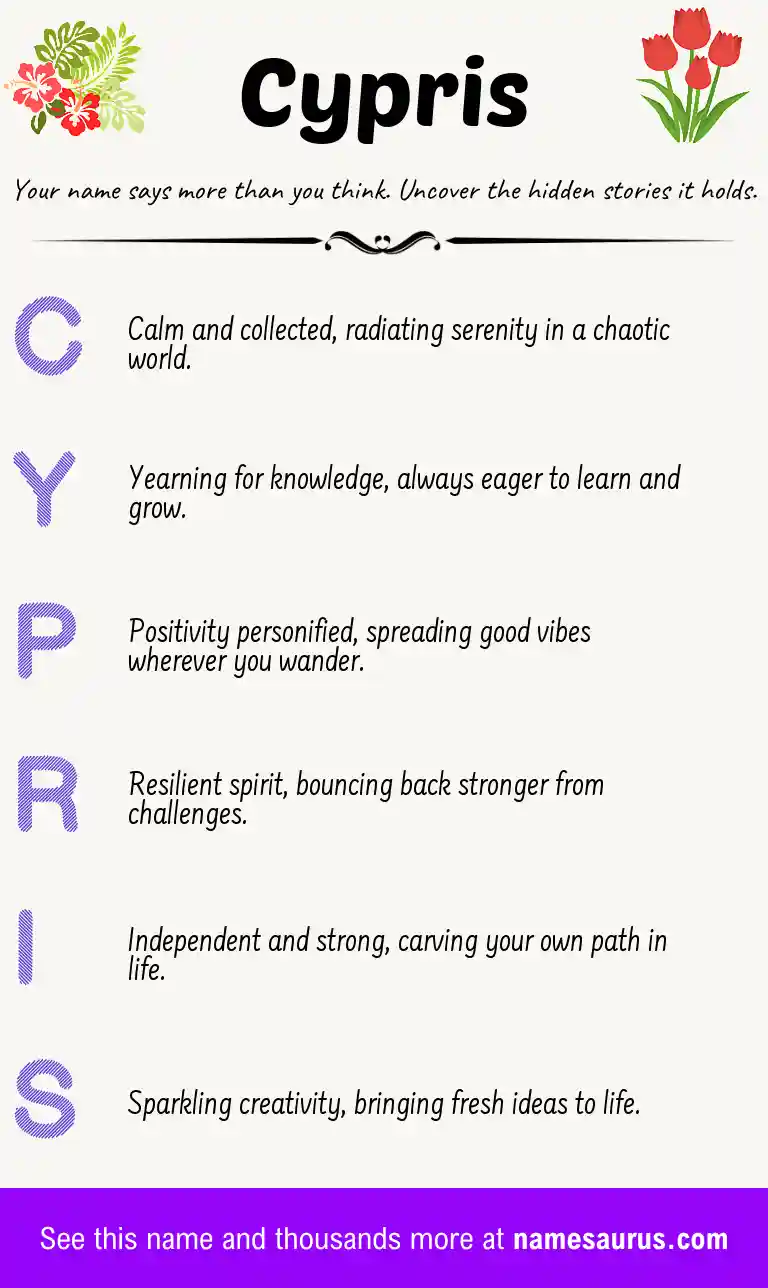 Acrostic poem about Cypris.