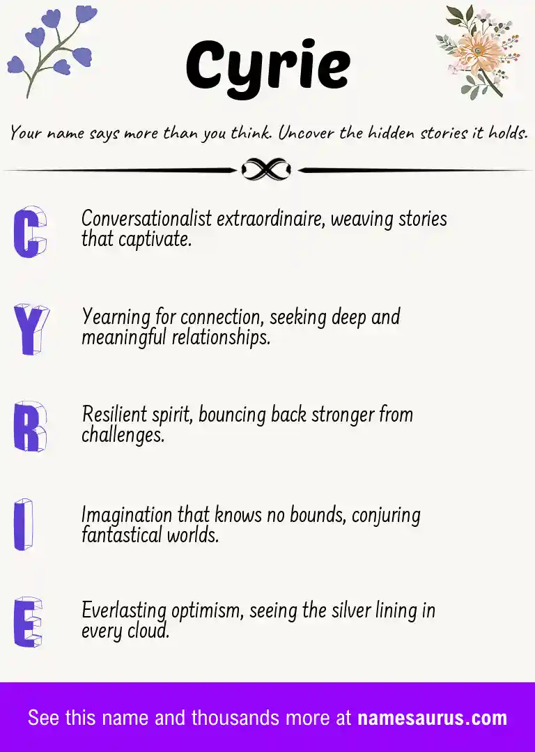 Acrostic poem about Cyrie.