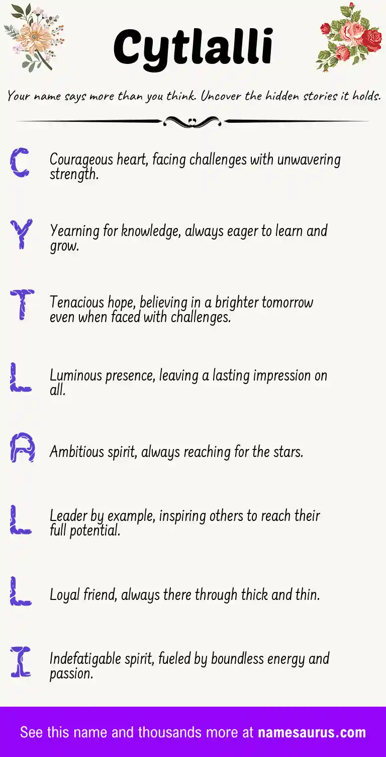 Acrostic poem about Cytlalli.
