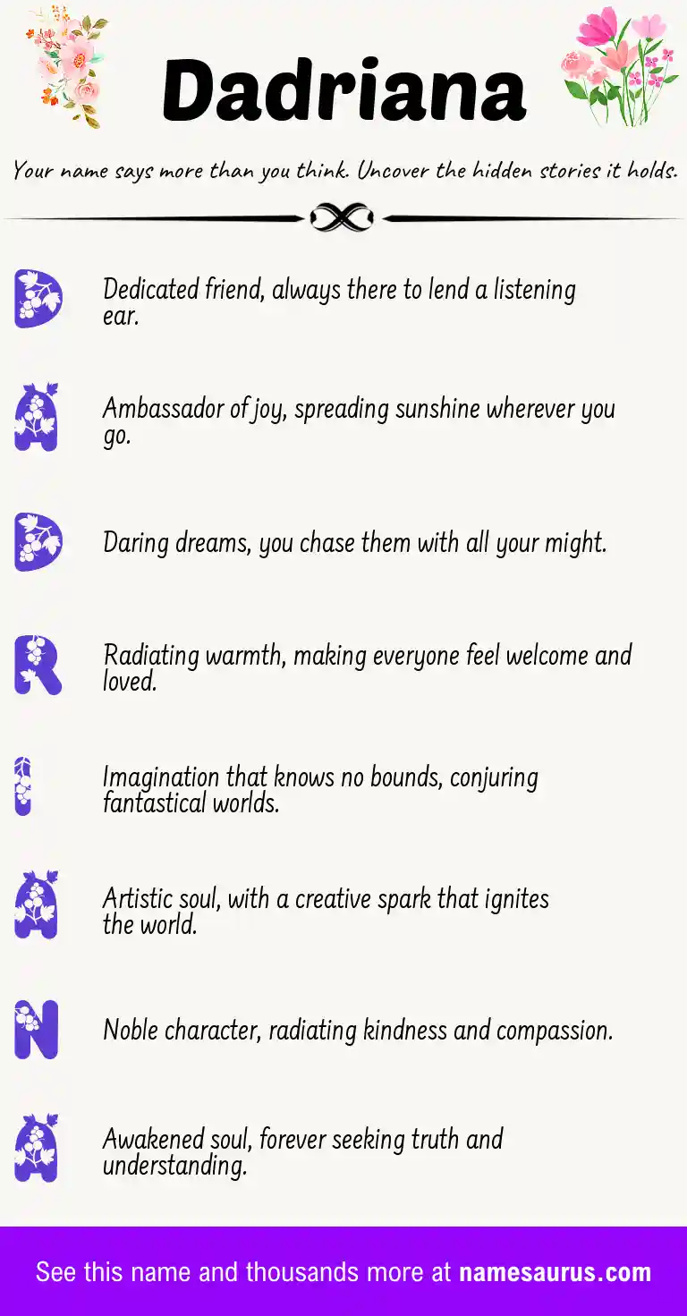 Acrostic poem about Dadriana.