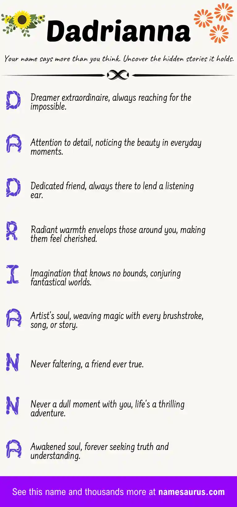 Acrostic poem about Dadrianna.