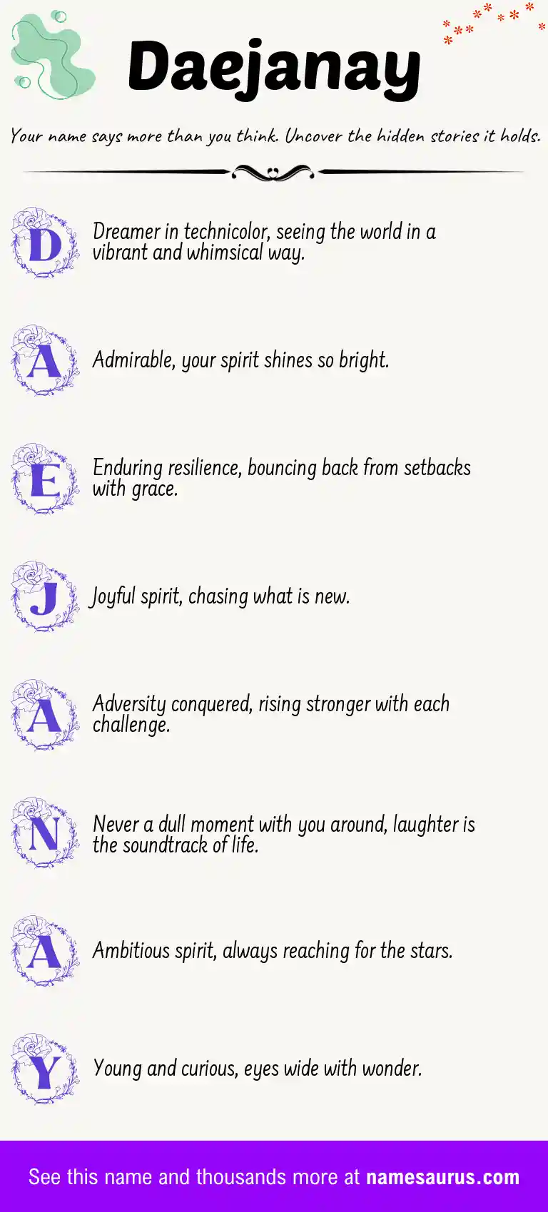 Acrostic poem about Daejanay.