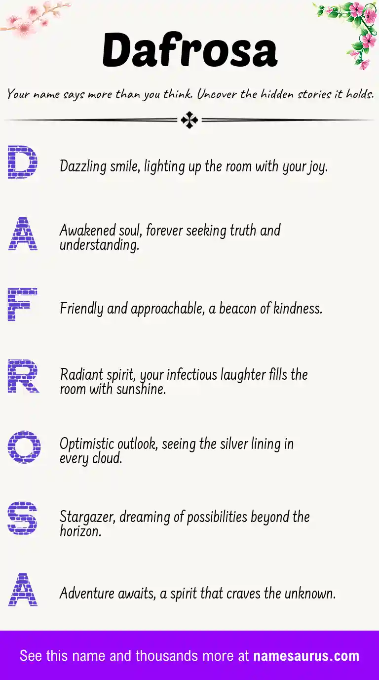 Acrostic poem about Dafrosa.
