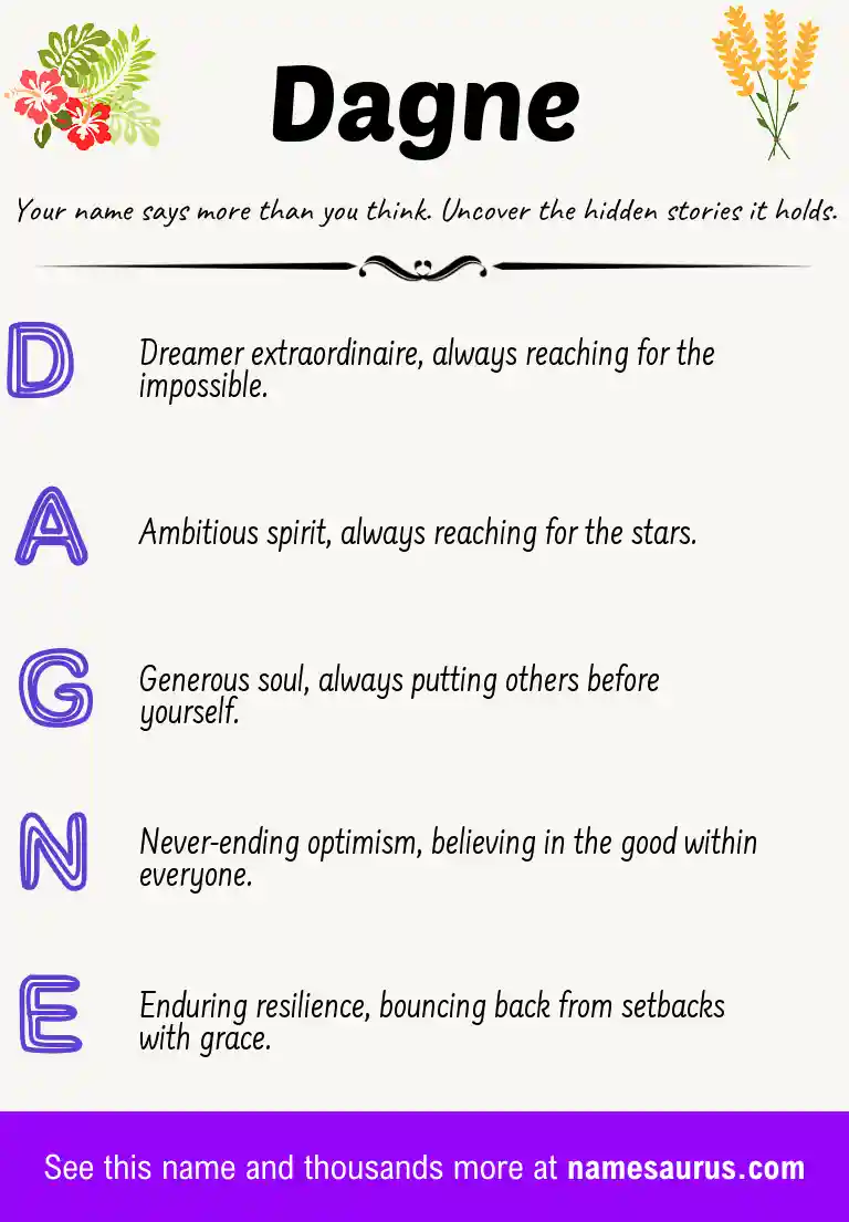 Acrostic poem about Dagne.