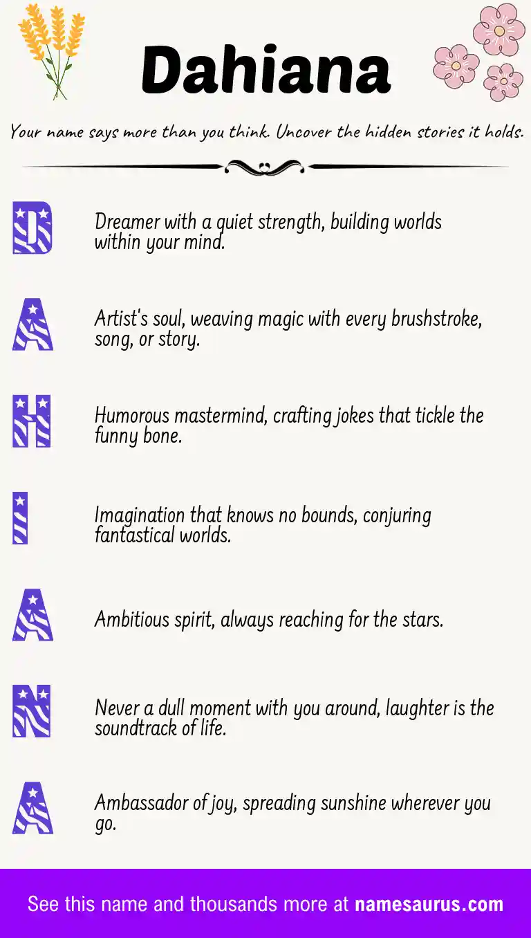 Acrostic poem about Dahiana.