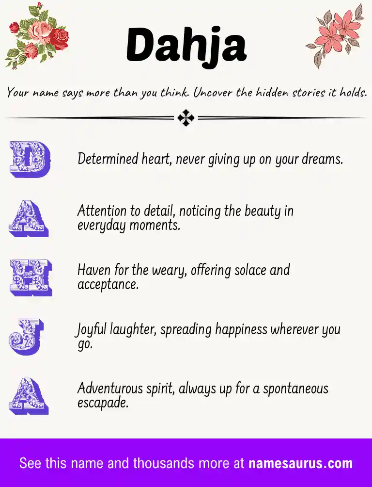 Acrostic poem about Dahja.