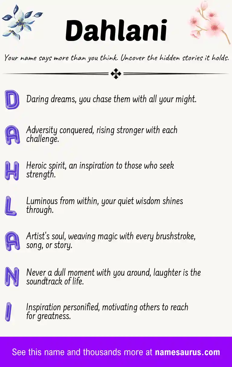 Acrostic poem about Dahlani.