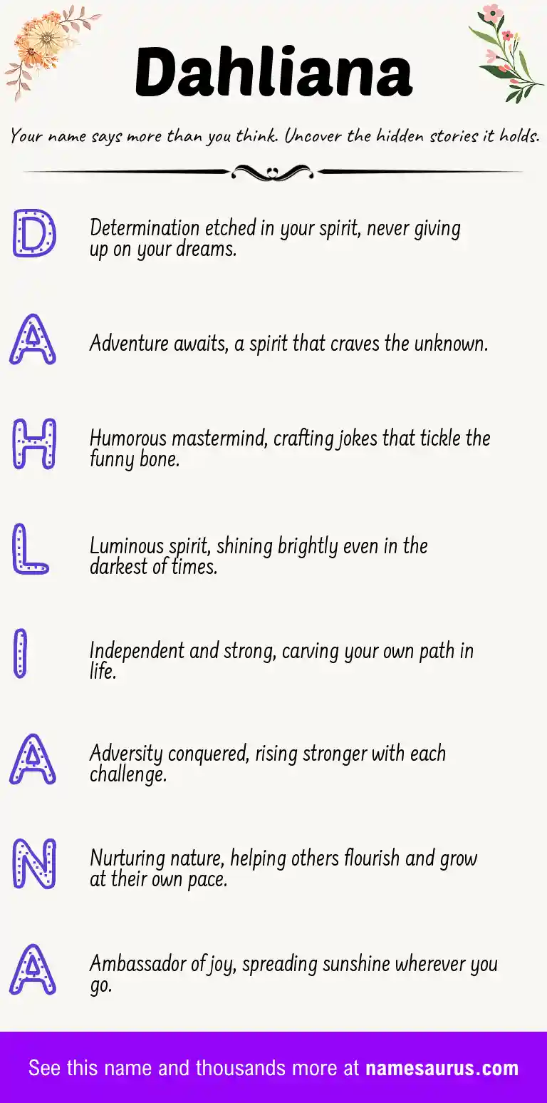 Acrostic poem about Dahliana.