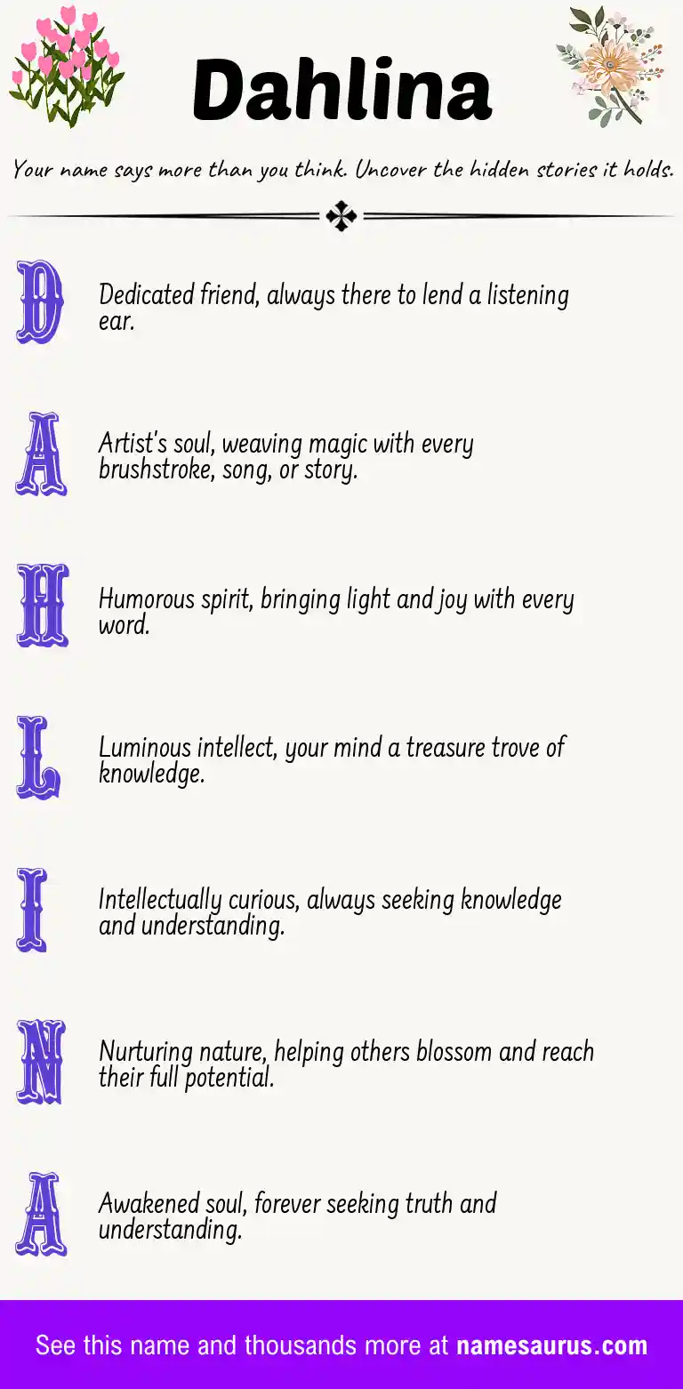 Acrostic poem about Dahlina.