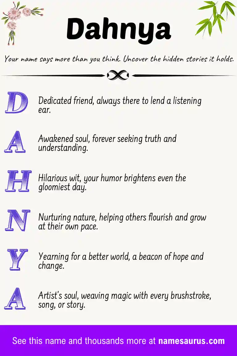 Acrostic poem about Dahnya.