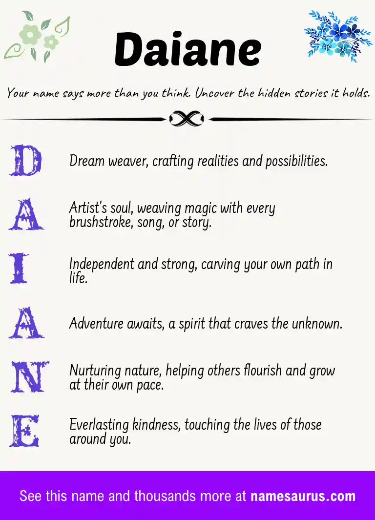 Acrostic poem about Daiane.