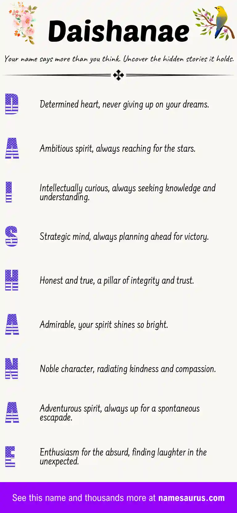 Acrostic poem about Daishanae.