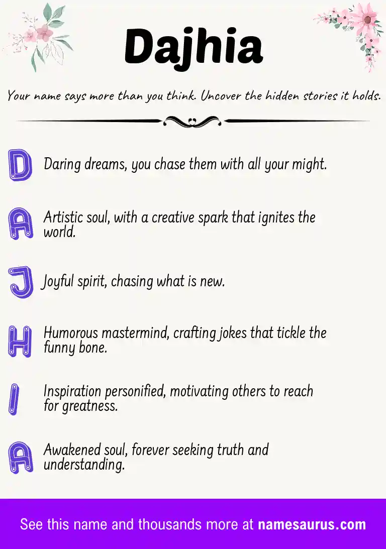 Acrostic poem about Dajhia.