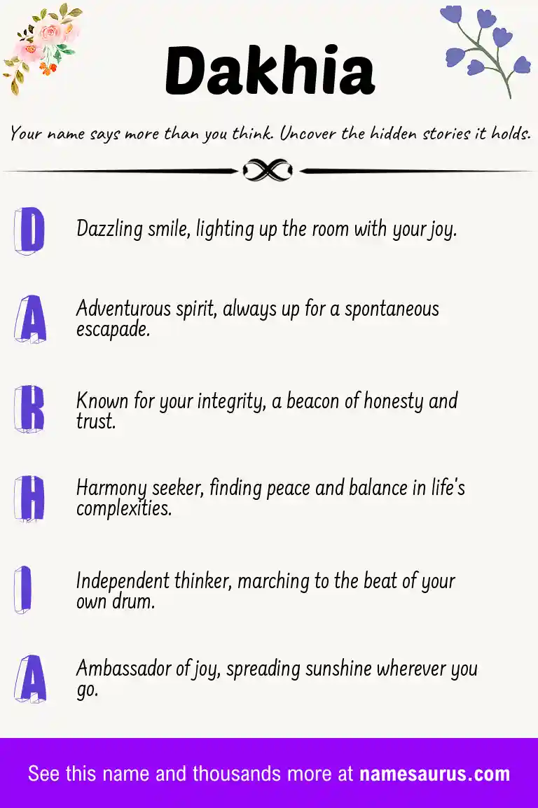 Acrostic poem about Dakhia.