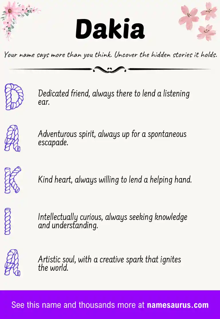 Acrostic poem about Dakia.