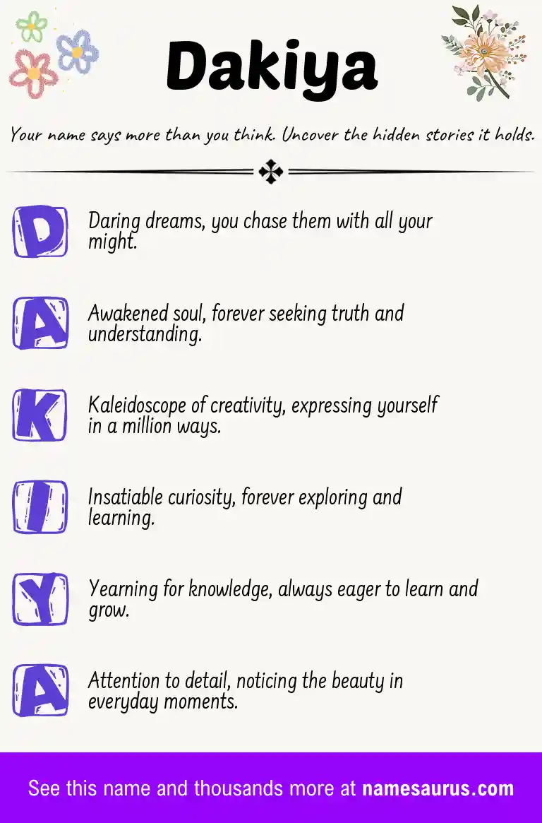 Acrostic poem about Dakiya.