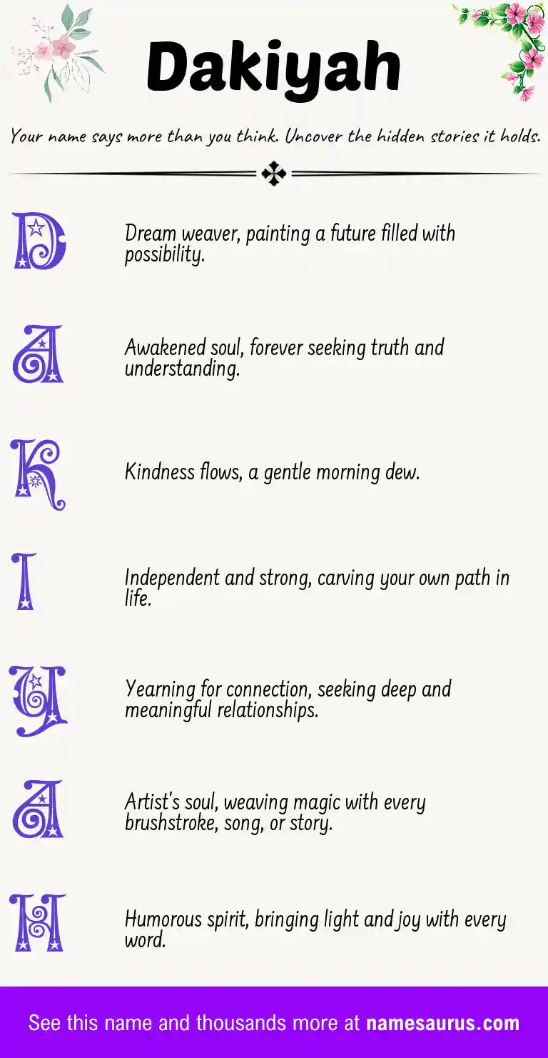 Acrostic poem about Dakiyah.