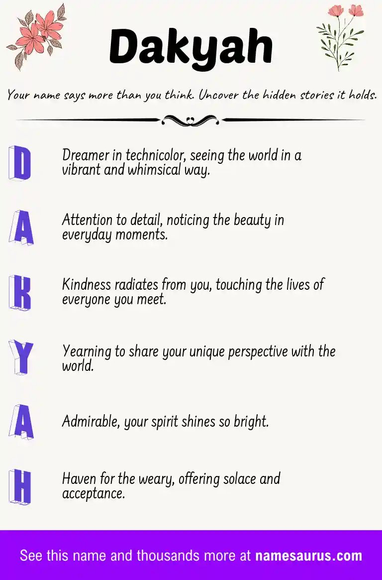 Acrostic poem about Dakyah.