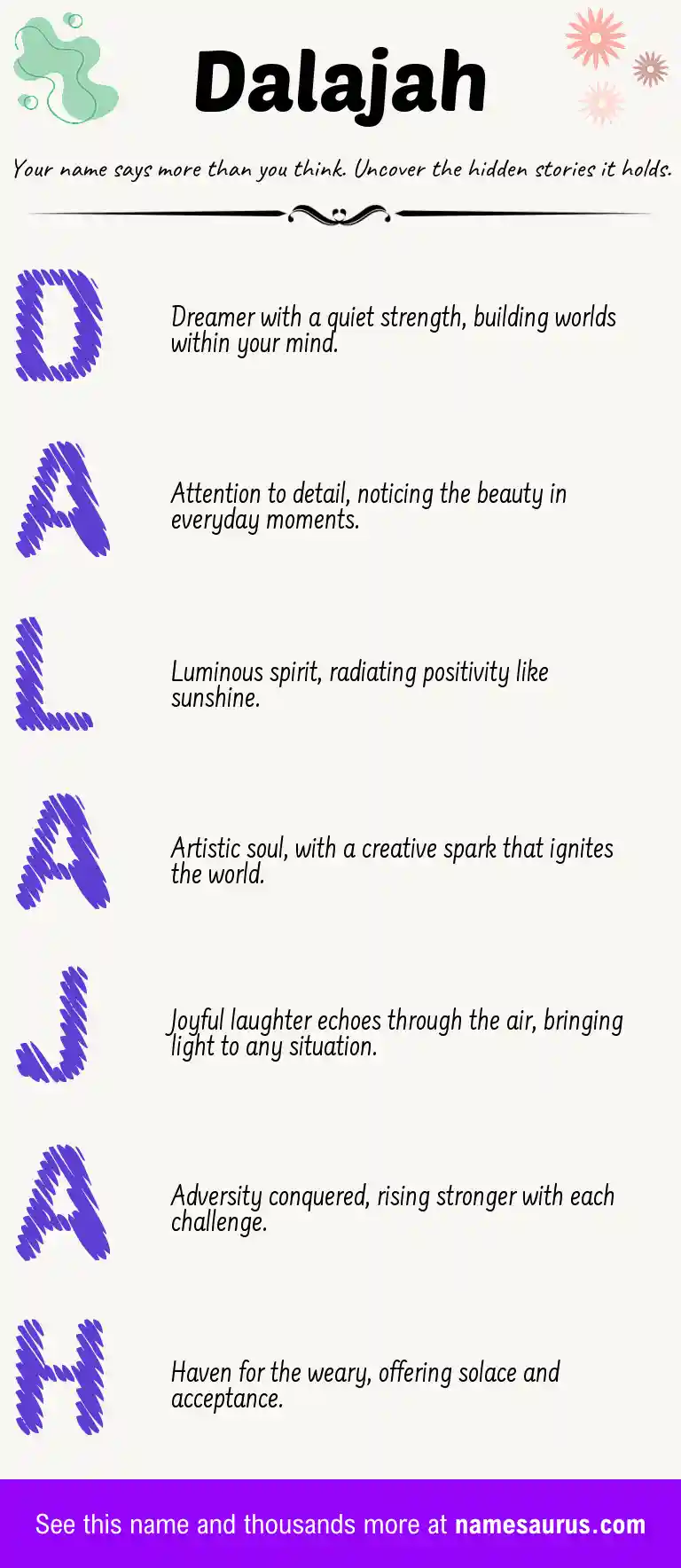 Acrostic poem about Dalajah.