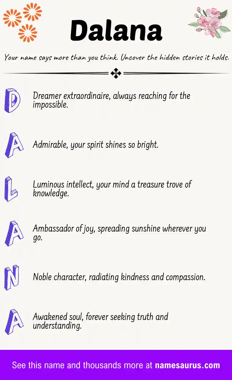 Acrostic poem about Dalana.