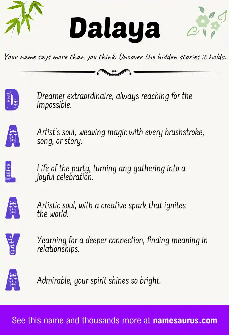 Acrostic poem about Dalaya.