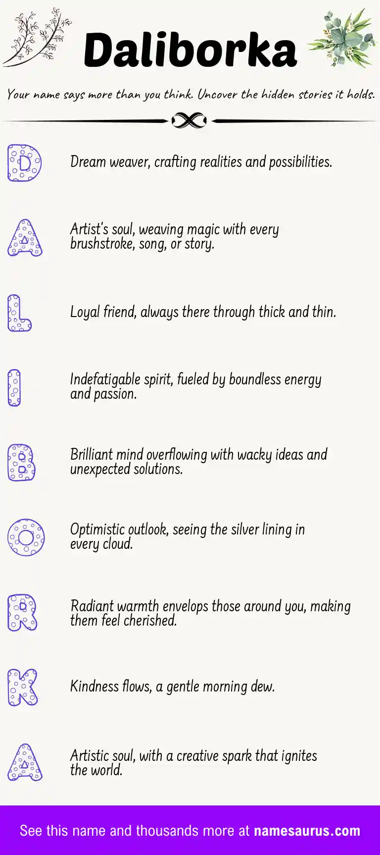 Acrostic poem about Daliborka.