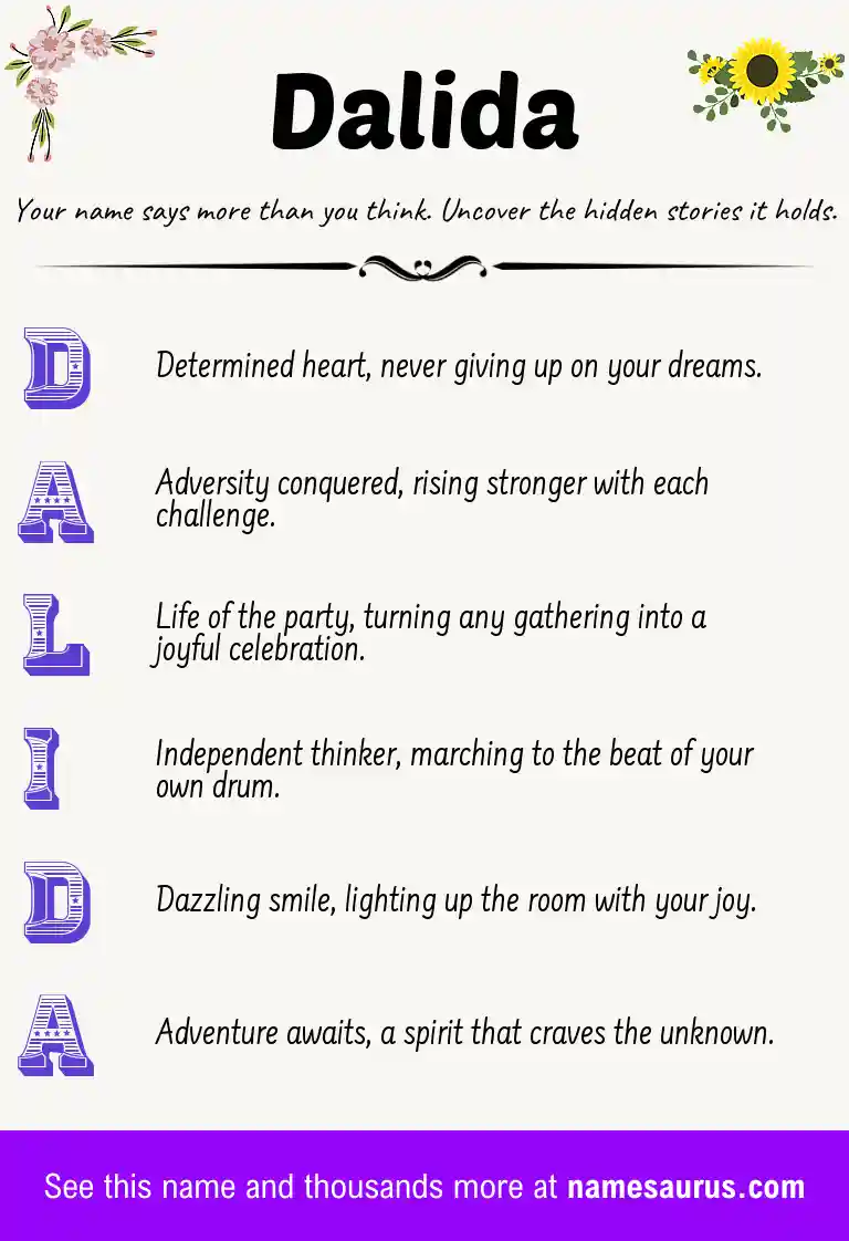 Acrostic poem about Dalida.