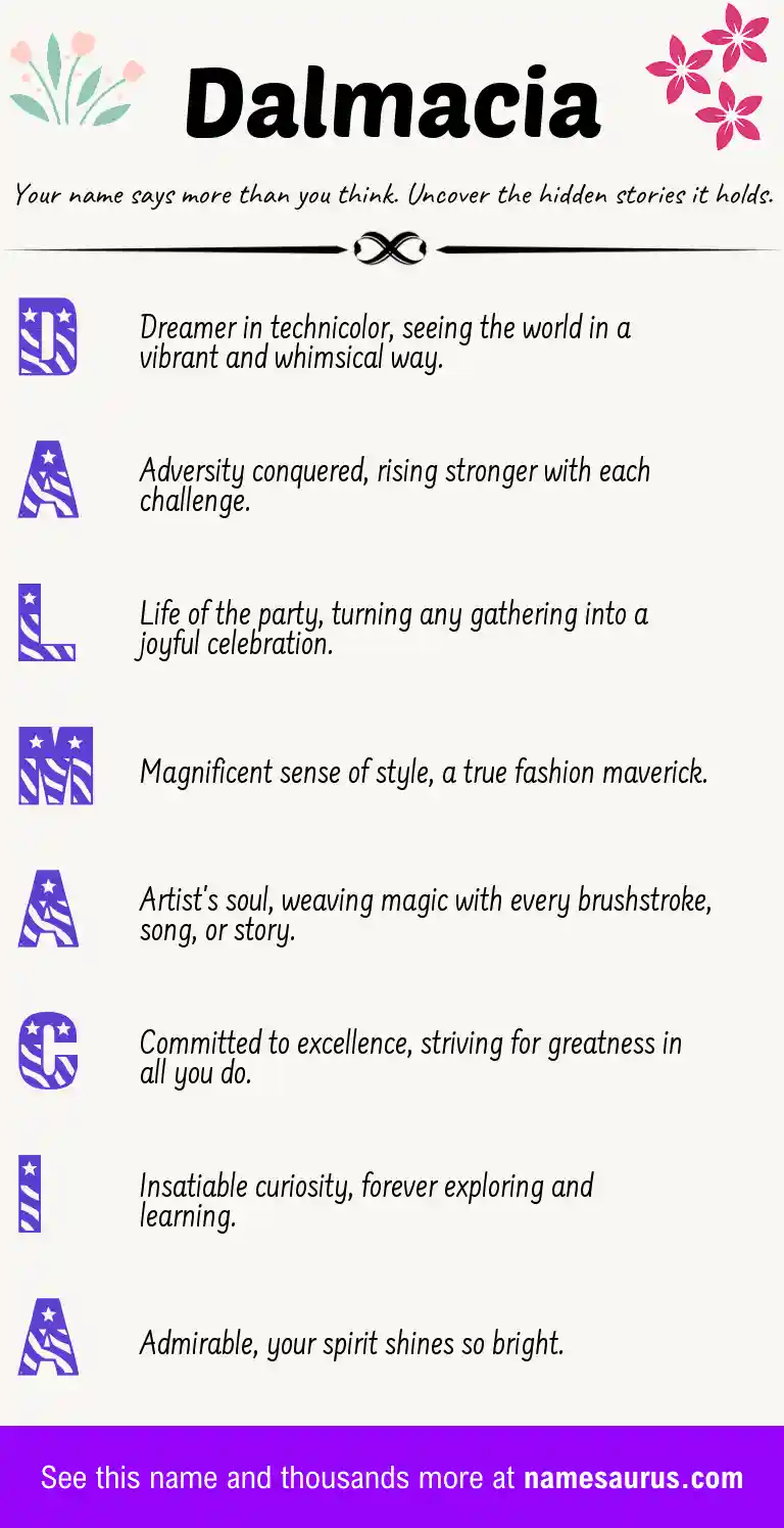 Acrostic poem about Dalmacia.