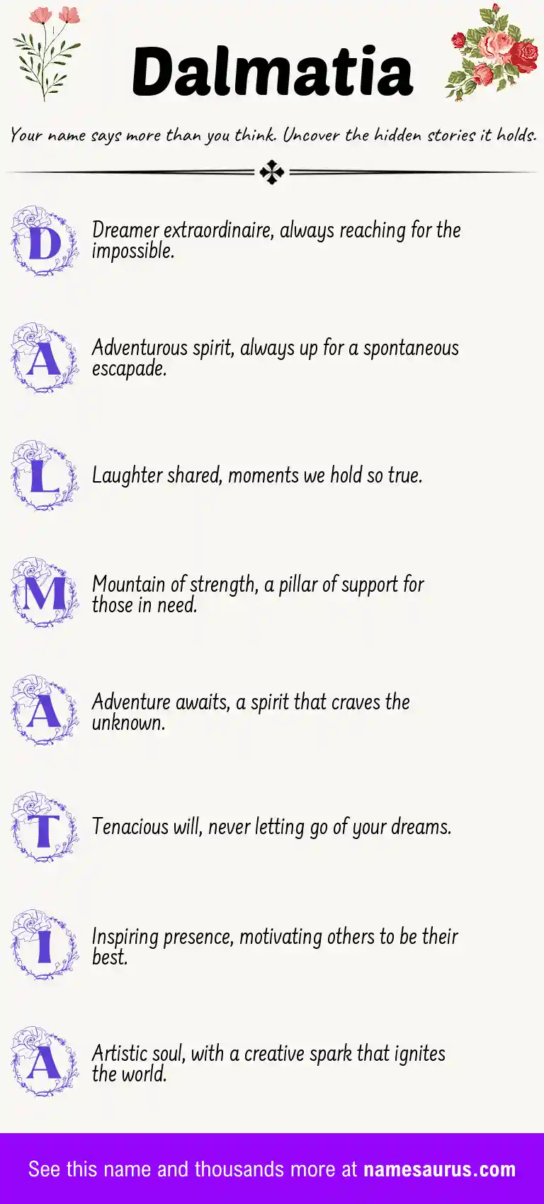 Acrostic poem about Dalmatia.