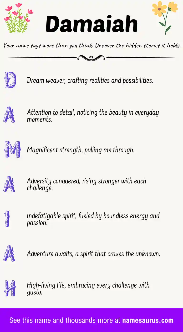 Acrostic poem about Damaiah.