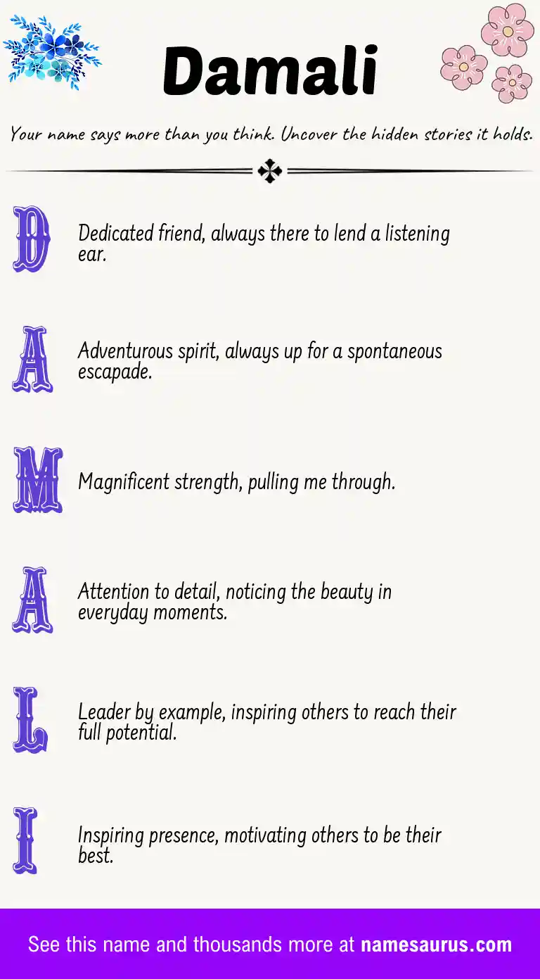 Acrostic poem about Damali.