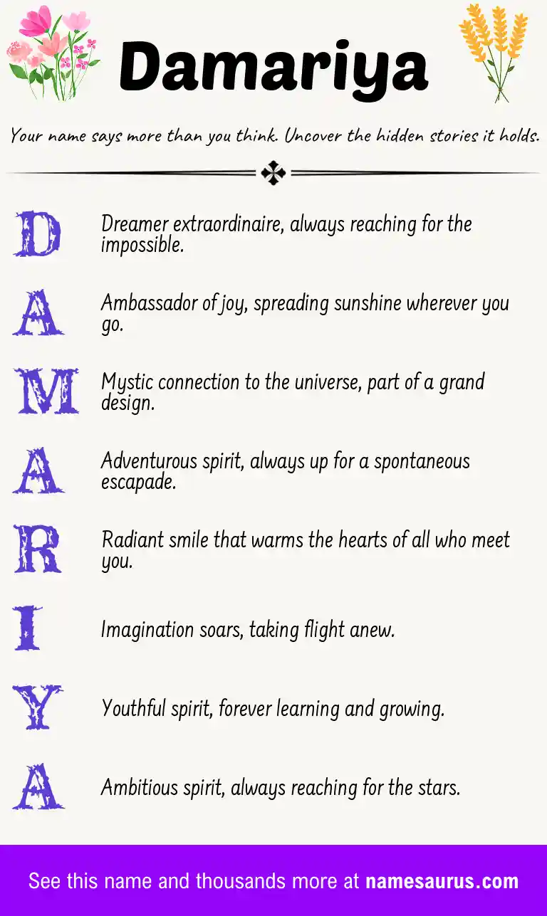 Acrostic poem about Damariya.