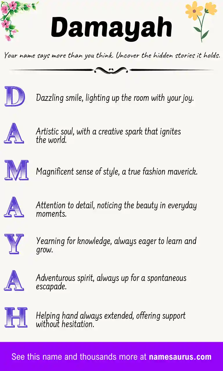 Acrostic poem about Damayah.