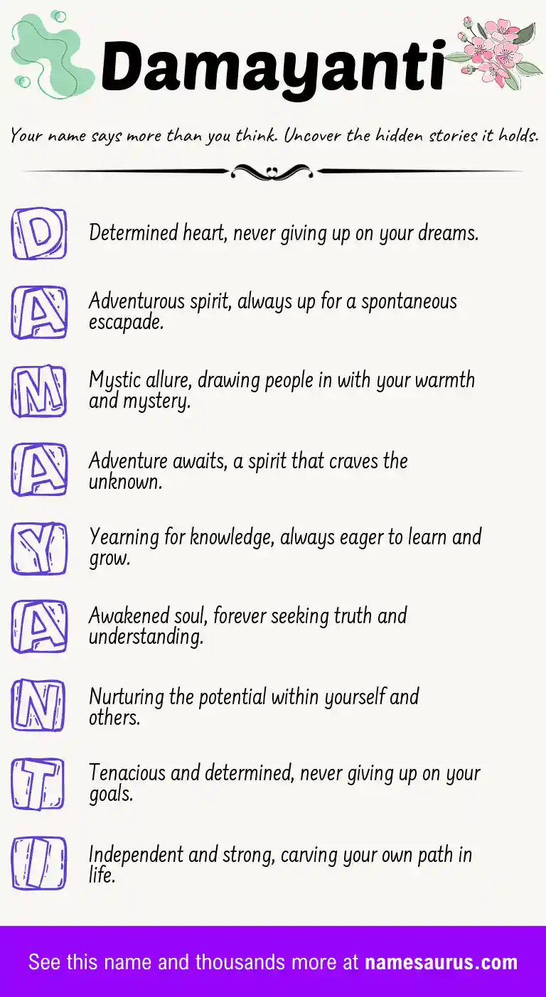 Acrostic poem about Damayanti.