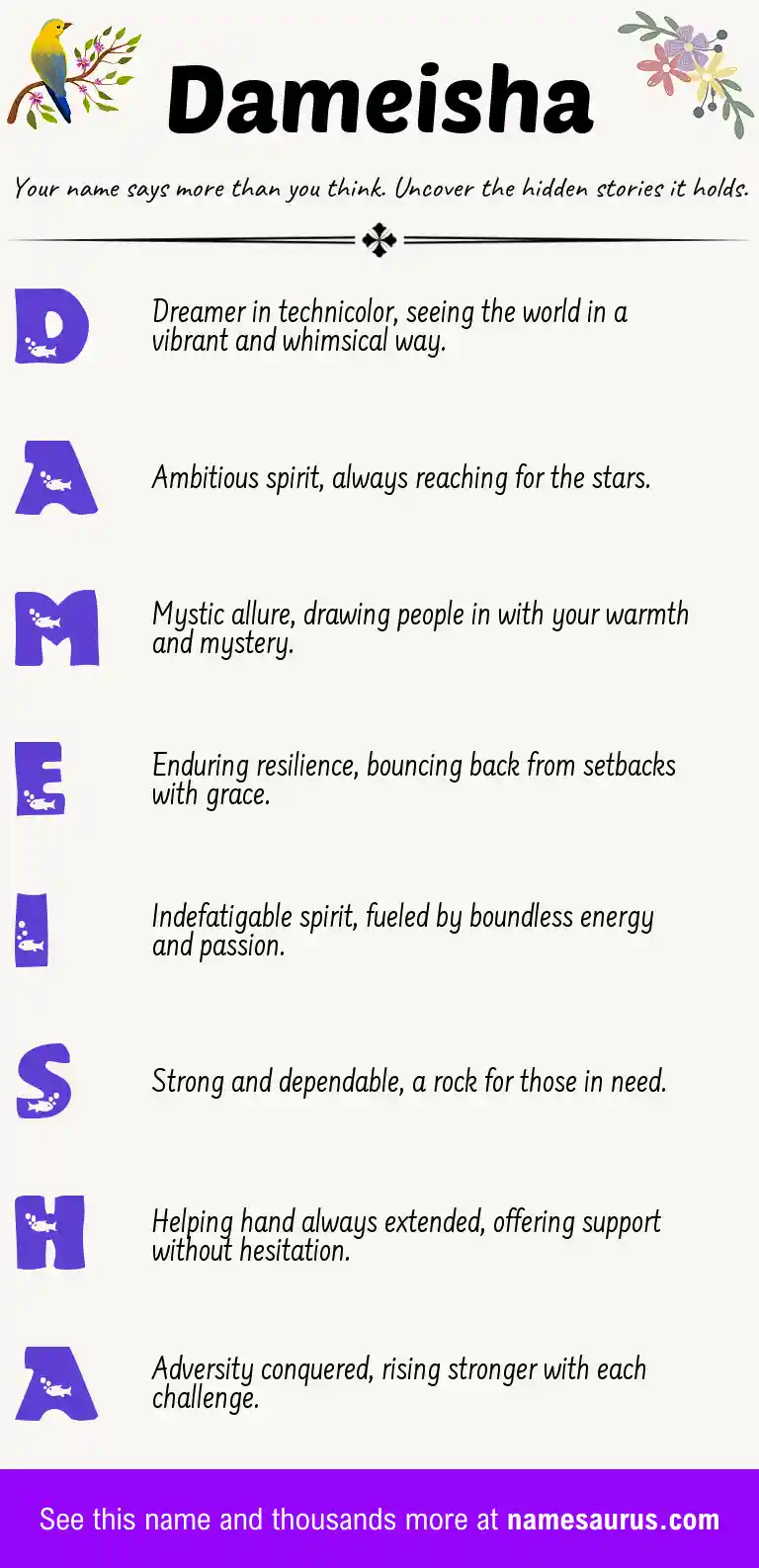 Acrostic poem about Dameisha.