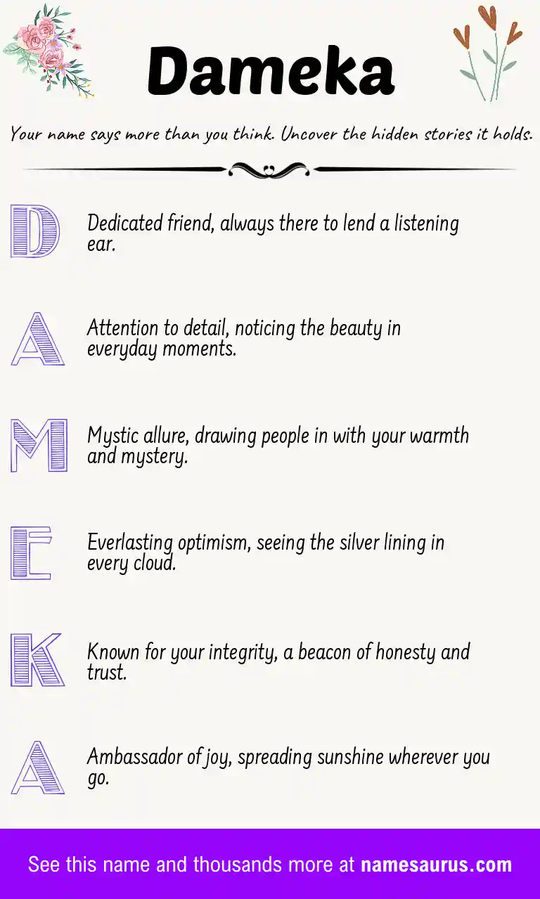 Acrostic poem about Dameka.